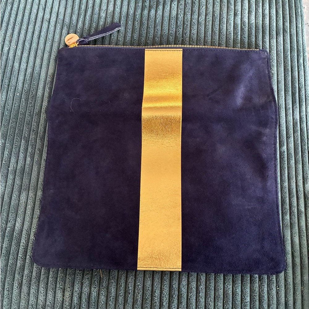 Clare V x Vogue Navy Suede and Gold Clutch NWT